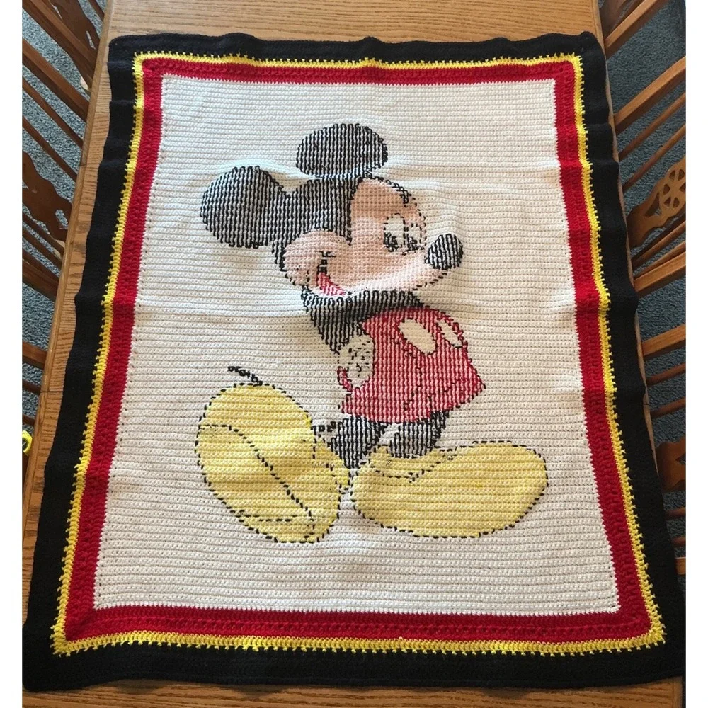 Handmade Mickey Mouse Crochet Blanket Afghan Disney Red Yellow Black 47x41